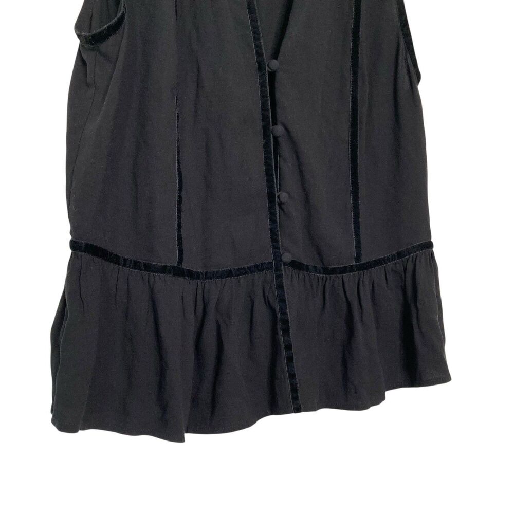 Frame Women's Black Sleeveless V-Neck Peplum Blouse Top Size Medium Velvet Trim - Picture 6 of 15